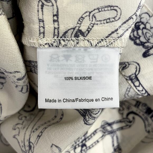 Tory Burch Celestial Frentera Angelique Silk Shirt Dress Nautical Beige Size 14 - Picture 14 of 16